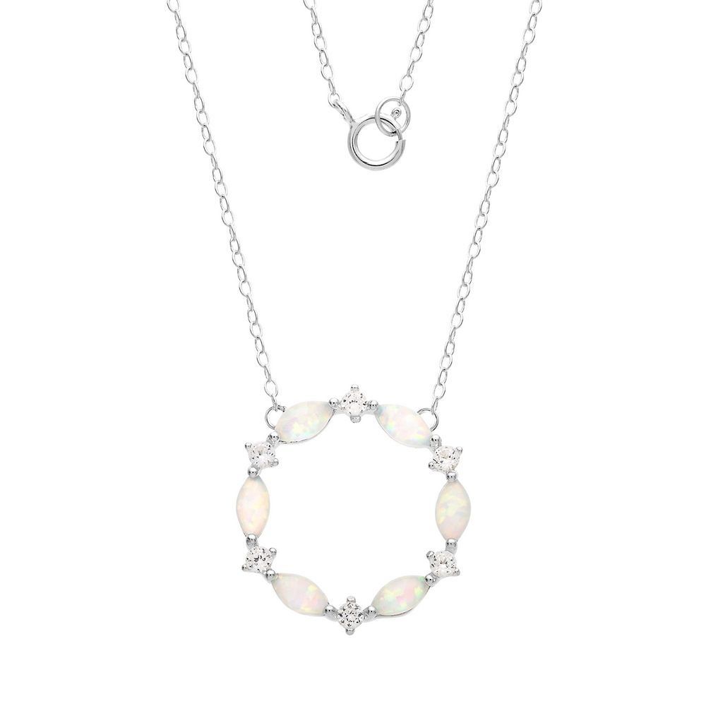 Lab-Created Opal & White Sapphire Circle Necklace in Sterling Silver