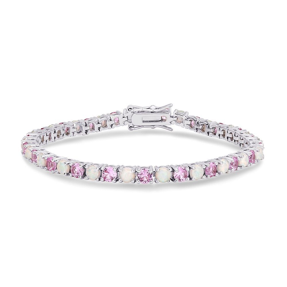 Lab-Created Opal & Pink Sapphire Bracelet in Sterling Silver