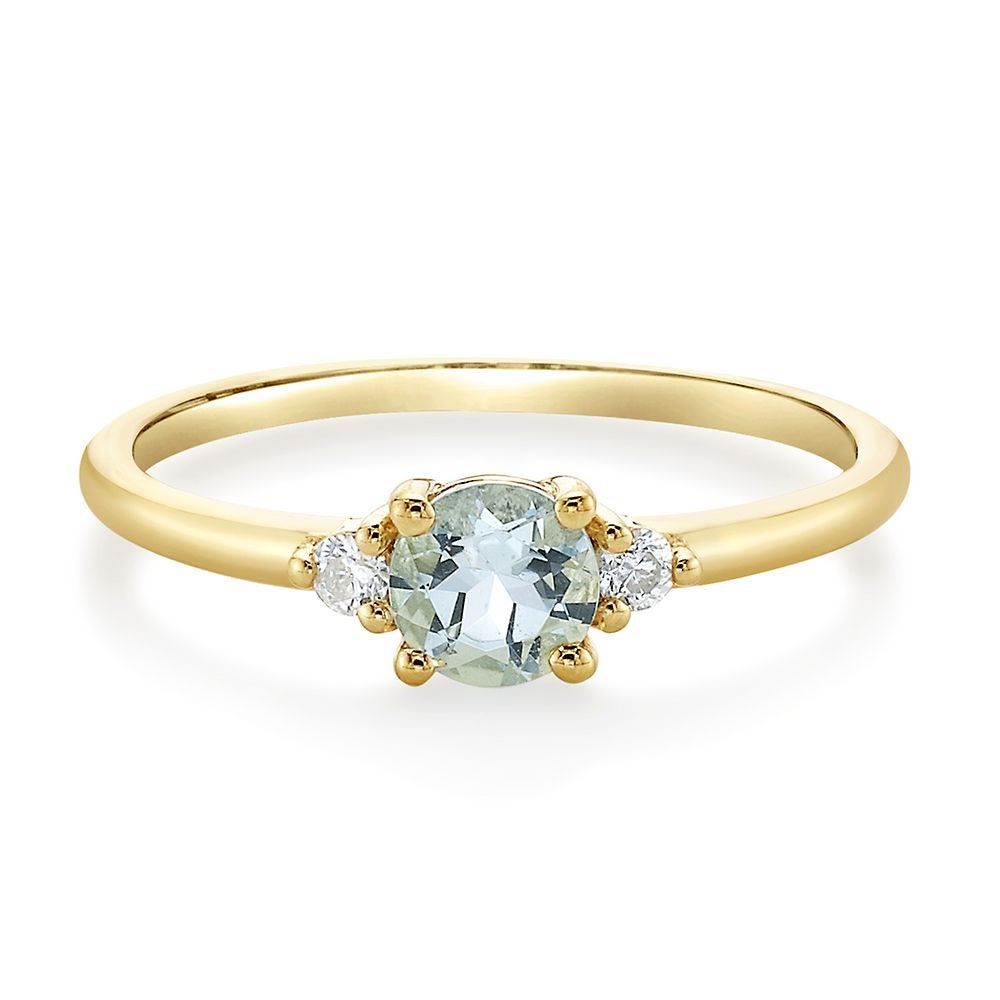 Aquamarine & Diamond Ring 10K Yellow Gold