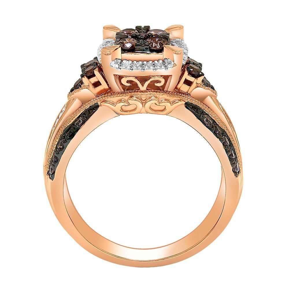 1 ct. tw. Champagne & White Diamond Halo Ring 10K Rose Gold