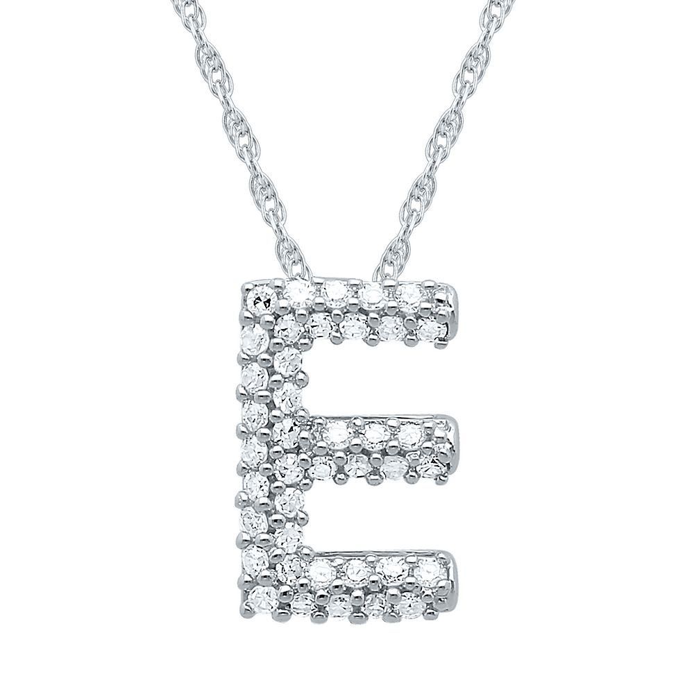 1/7 ct. tw. Diamond E Initial Pendant in 10K White Gold