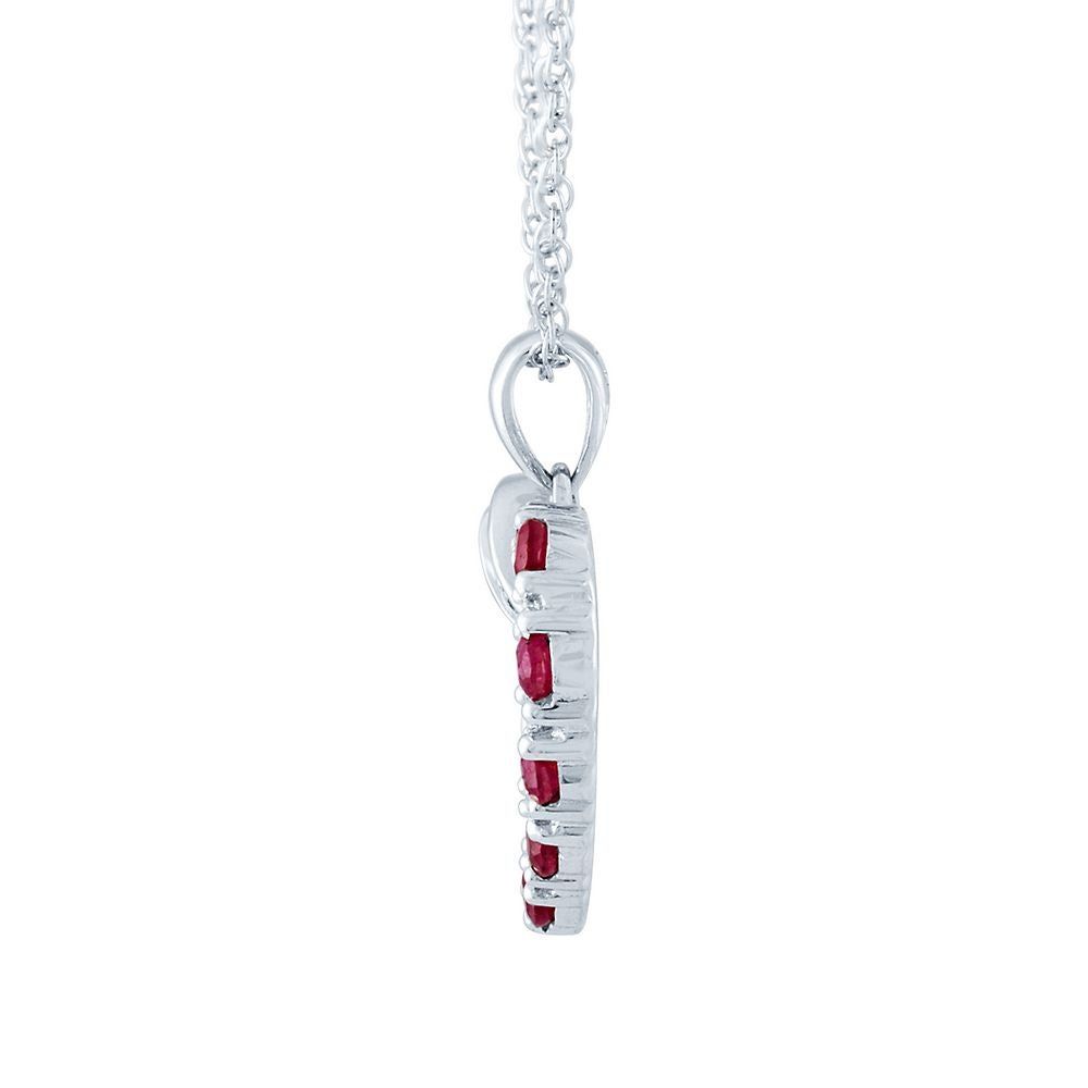 Ruby & Diamond Heart Pendant in 10K White Gold