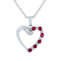 Ruby & Diamond Heart Pendant in 10K White Gold