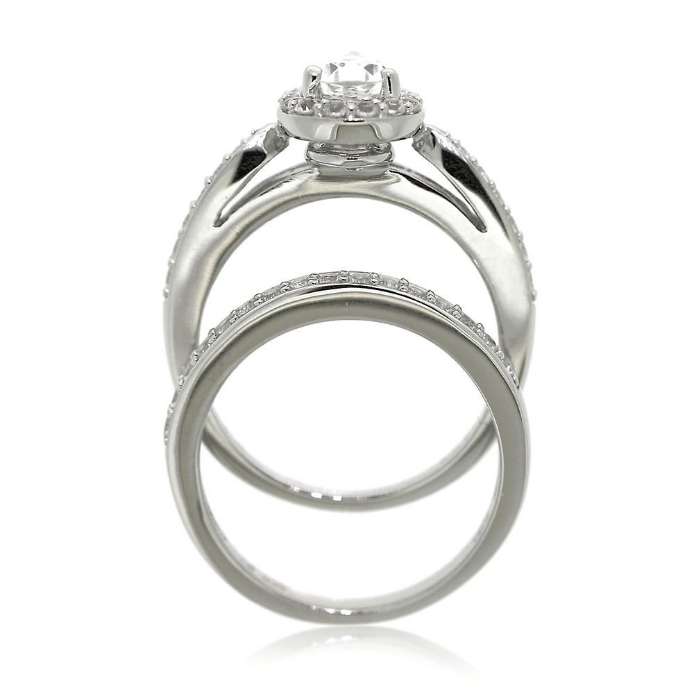 Lab-Created White Sapphire Ring Set Sterling Silver