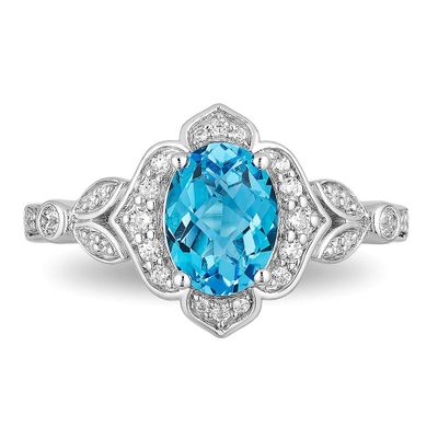 Jasmine Oval Swiss Blue Topaz & Diamond Ring Sterling Silver (1/5 ct. tw.)