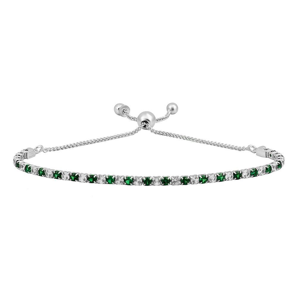 Lab-Created Emerald & White Sapphire Bolo Bracelet in Sterling Silver