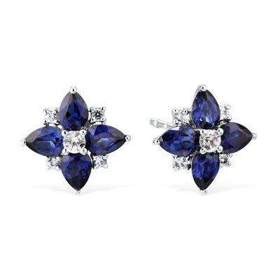 Lab-Created Blue & White Sapphire Stud Earrings in Sterling Silver