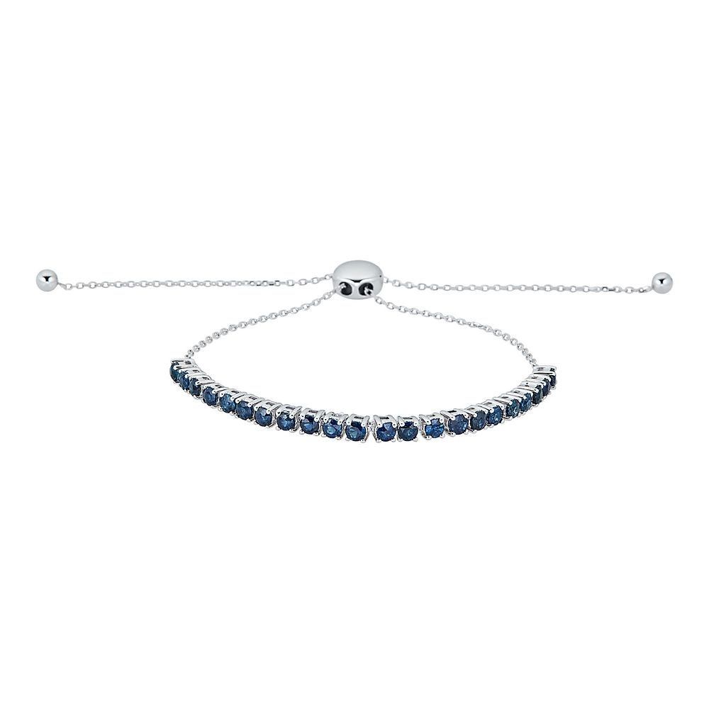 Blue Sapphire Bolo Bracelet in 10K White Gold