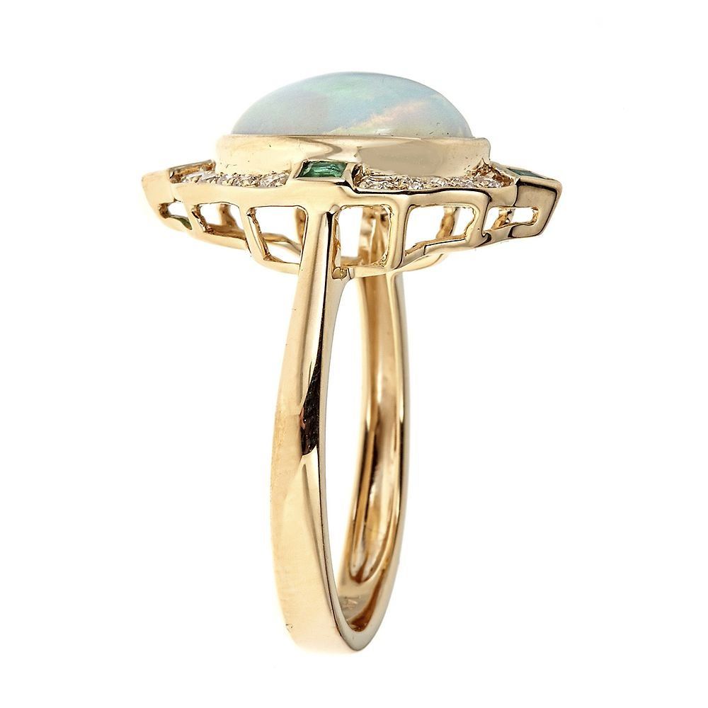 Opal, Emerald & 1/5 ct. tw. Diamond Ring 10K Yellow Gold