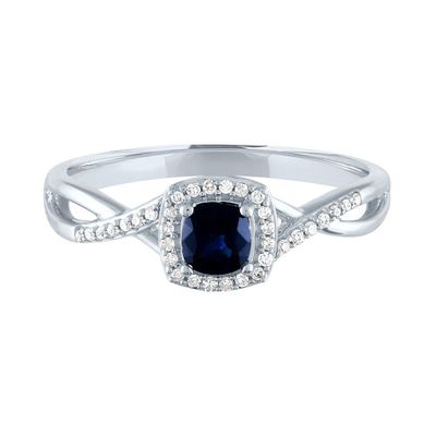 Sapphire & Diamond Promise Ring 10K White Gold