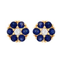 Blue & White Sapphire Flower Earrings in 10K Yellow Gold