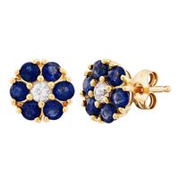 Blue & White Sapphire Flower Earrings in 10K Yellow Gold