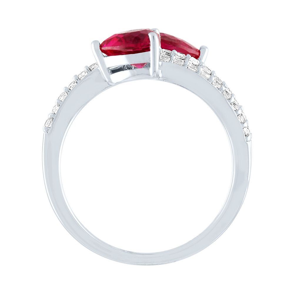 Lab-Created Ruby & White Sapphire Heart Ring Sterling Silver