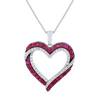 Lab-Created Ruby & White Sapphire Heart Pendant in Sterling Silver