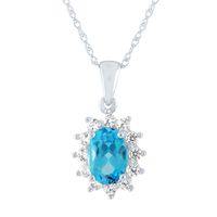 Blue Topaz & Lab-Created White Sapphire Pendant in 10K White Gold