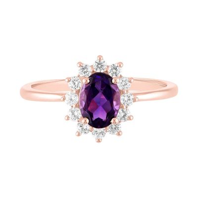 Amethyst & Lab-Created White Sapphire Ring 10K Rose Gold