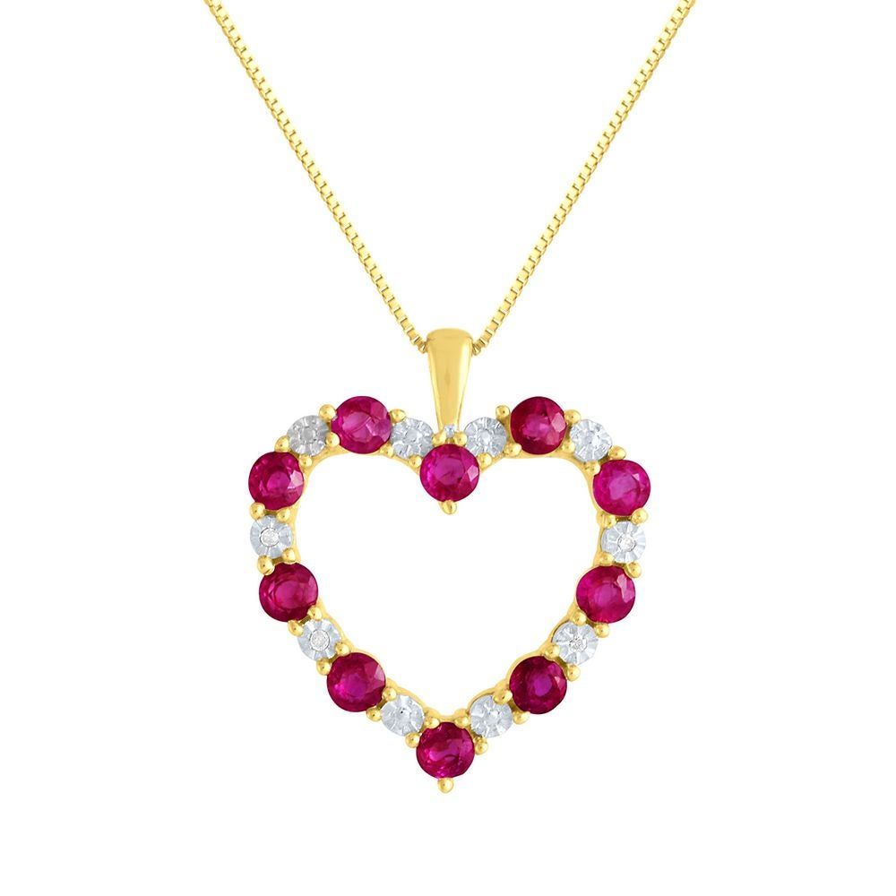 Ruby & Diamond Heart Pendant in 10K Yellow Gold