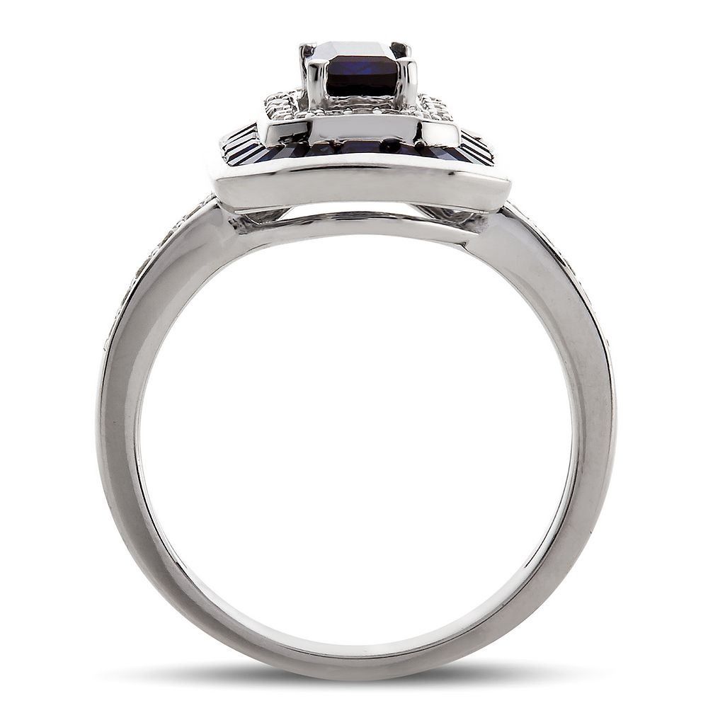 Lab-Created Blue & White Sapphire Halo Ring Sterling Silver