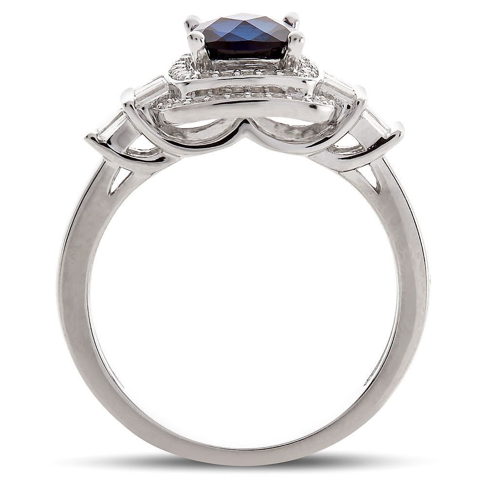 Lab-Created Blue & White Sapphire Double Halo Ring Sterling Silver