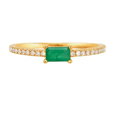 Emerald & 1/10 ct. tw. Diamond Ring 10K Yellow Gold
