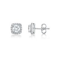 Lab-Created White Sapphire Halo Earrings in Sterling Silver