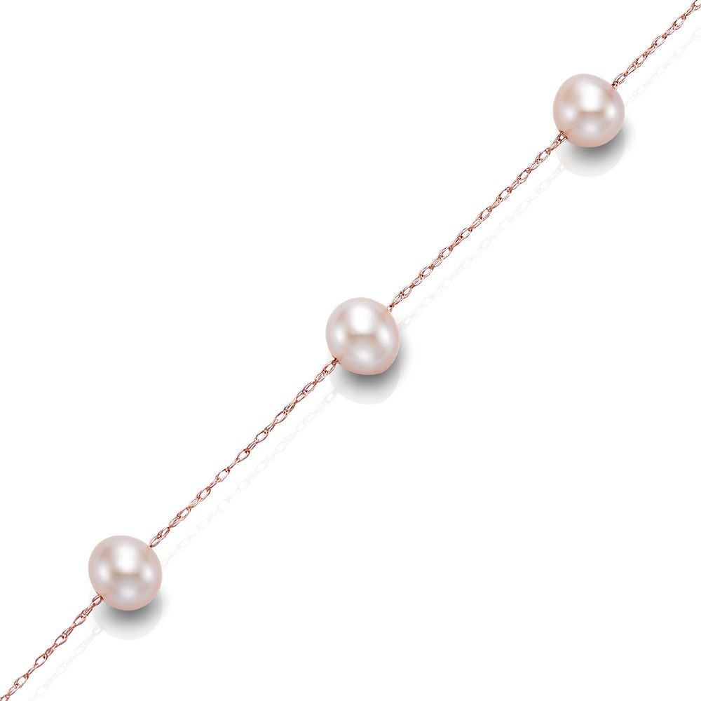 Pink Freshwater Cultured Pearl Tincup Necklace in 14K Rose Gold