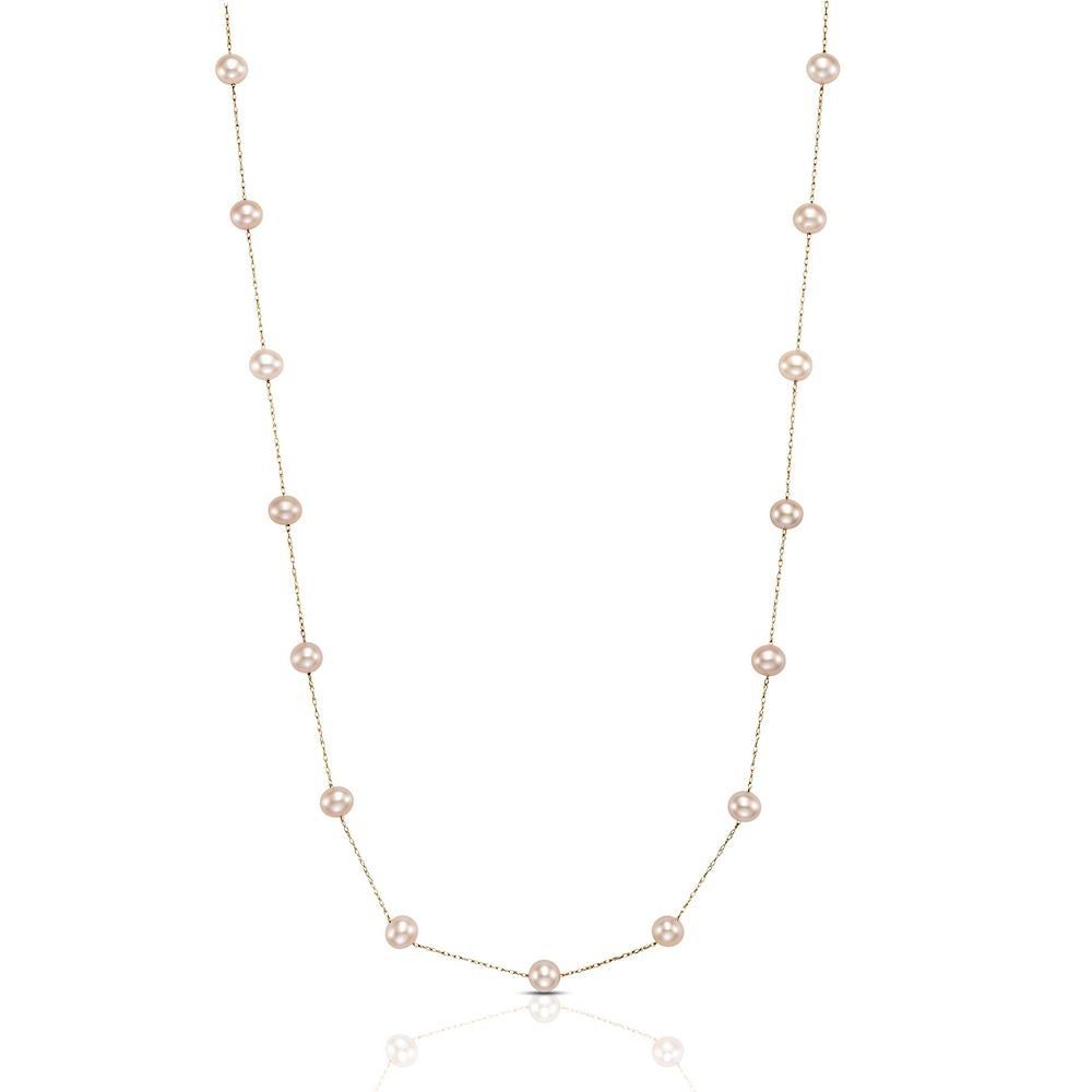 Pink Freshwater Cultured Pearl Tincup Necklace in 14K Rose Gold