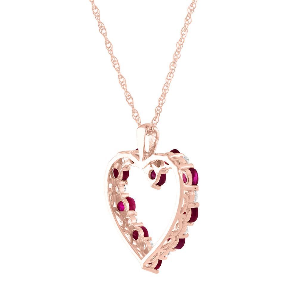 Ruby & 1/5 ct. tw. Diamond Heart Pendant in 10K Rose Gold