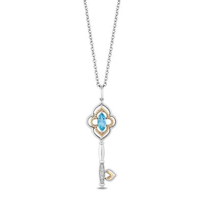 Jasmine Swiss Blue Topaz Key Pendant with Diamond Accents in Sterling Silver