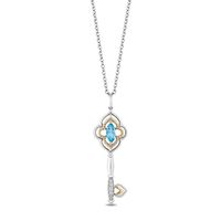 Jasmine Swiss Blue Topaz Key Pendant with Diamond Accents in Sterling Silver