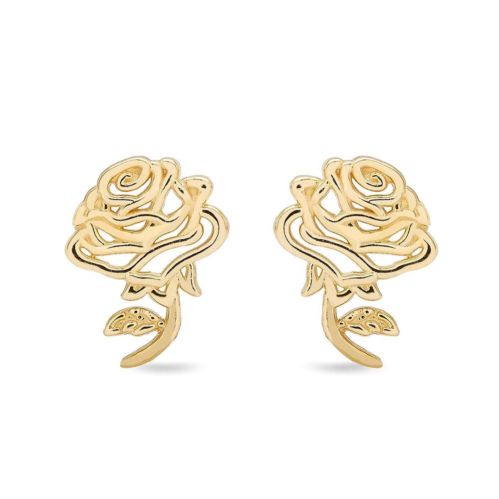 Disney's Belle Rose Stud Earrings in 14K Yellow Gold