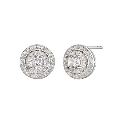 Lab-Created White Sapphire Stud Earrings with Round Halos in Sterling Silver
