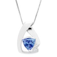 Tanzanite Triangle Pendant with Diamond Accents in Sterling Silver