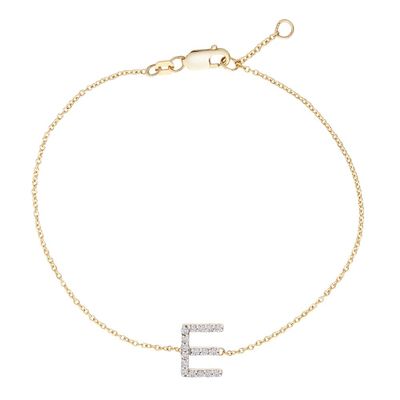 1/10 ct. tw. Diamond "E" Initial Bracelet in 10K Yellow Gold