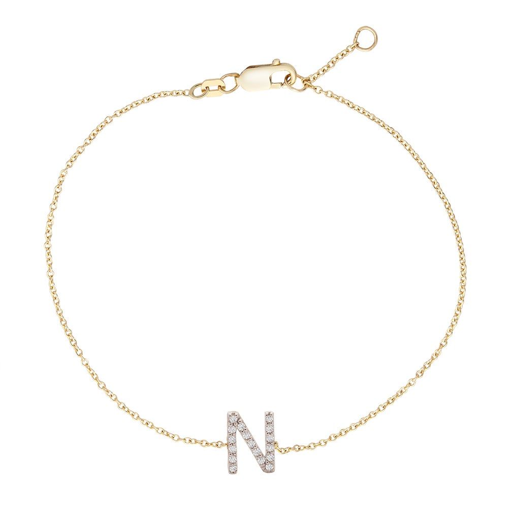 1/10 ct. tw. Diamond "N" Initial Bracelet in 10K Yellow Gold