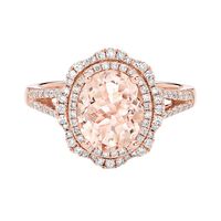 Oval Morganite Ring with Double Diamond Halo 14K Rose Gold (1/2 ct. tw.)