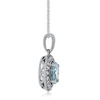 Aquamarine & Lab-Created White Sapphire Halo Pendant in 10K White Gold