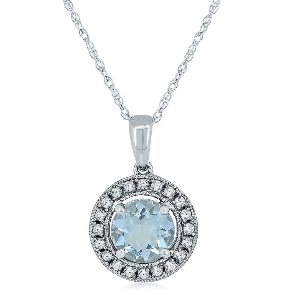 Aquamarine & Lab-Created White Sapphire Halo Pendant in 10K White Gold