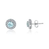 Aquamarine & Lab-Created White Sapphire Halo Stud Earrings in 10K White Gold