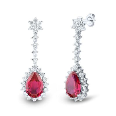 Ruby & Lab-Created White Sapphire Earrings in Sterling Silver