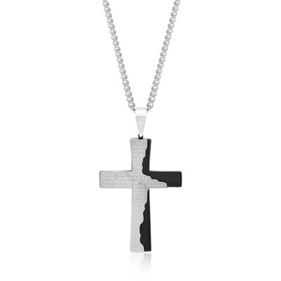 Men's Prayer Cross Pendant in Sterling Silver