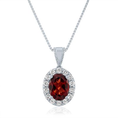 Oval Garnet & Lab-Created White Sapphire Pendant in Sterling Silver