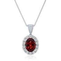 Oval Garnet & Lab-Created White Sapphire Pendant in Sterling Silver