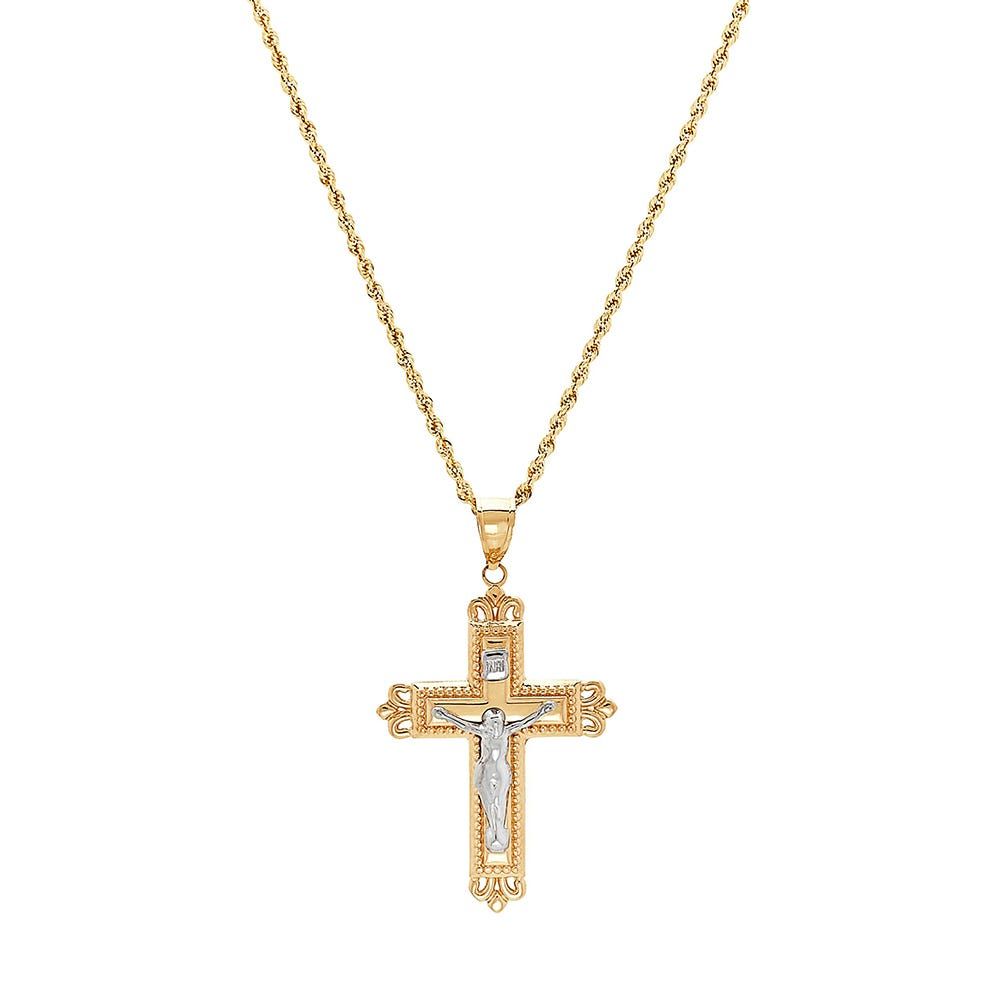 Crucifix Pendant in 14K White & Yellow Gold