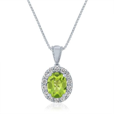 Oval Peridot & Lab-Created White Sapphire Pendant in Sterling Silver