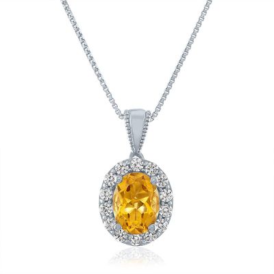 Oval Citrine & Lab-Created White Sapphire Pendant in Sterling Silver