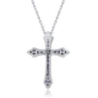 Lab-Created White Sapphire & Amethyst Cross Pendant in Sterling Silver