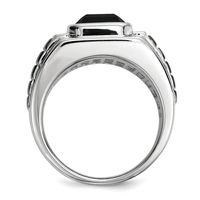 Menâs Black Onyx Ring with Milgrain & Diamond Accents in Sterling Silver