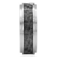 Menâs Diamond Ring with Woven Carbon Fiber Inlay Stainless Steel (1/10 ct. tw.)