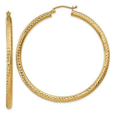 Diamond Cut Hoop Earrings in 14K Yellow Gold